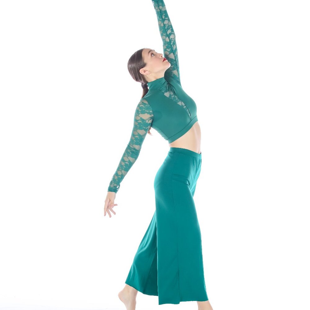 Weissman AS 2pc Dance Costume Green Lace Top & Pants